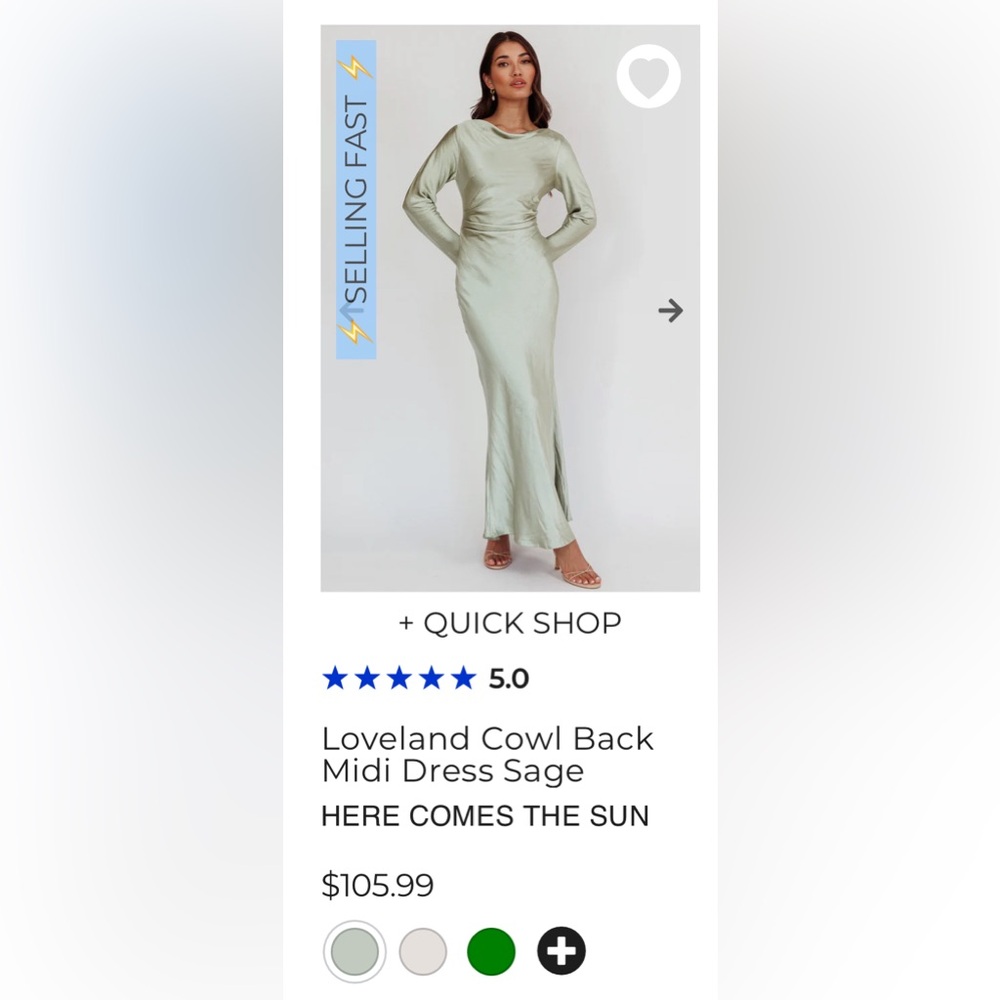 Sage silk dress from selfieleslie. Size S